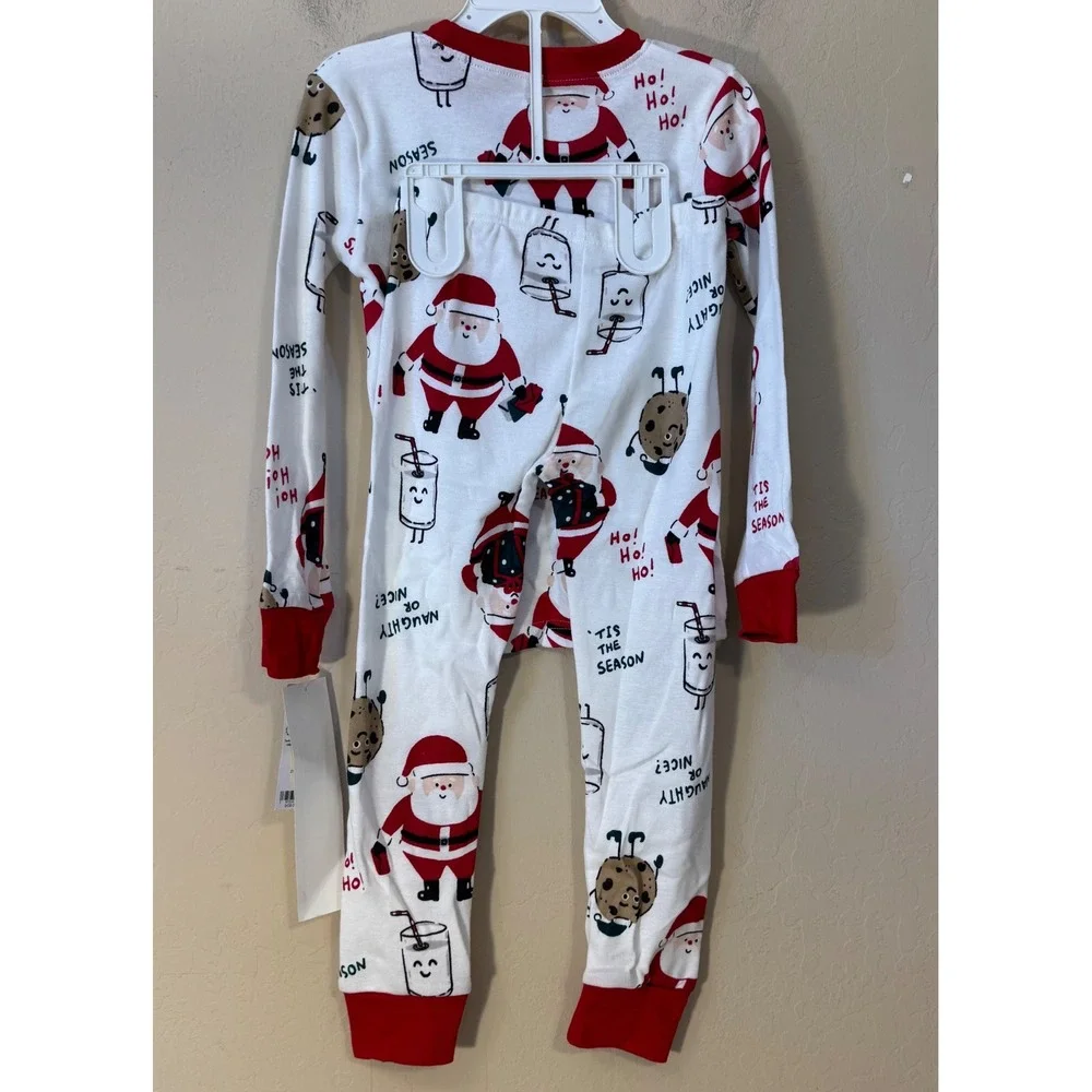 Carter's Pajama Set Unisex Kids 4T White Red Santa Cookies Christmas SnugFit NEW